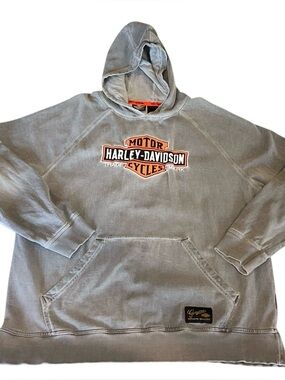 Harley Davidson Hoodie Genuine Embroidered Bar & Shield Faded Gray Mens XL